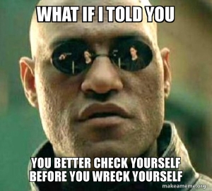 Matrix: Check yourself before you wreck yourself meme. 