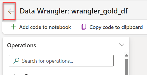 back arrow in data wrangler.